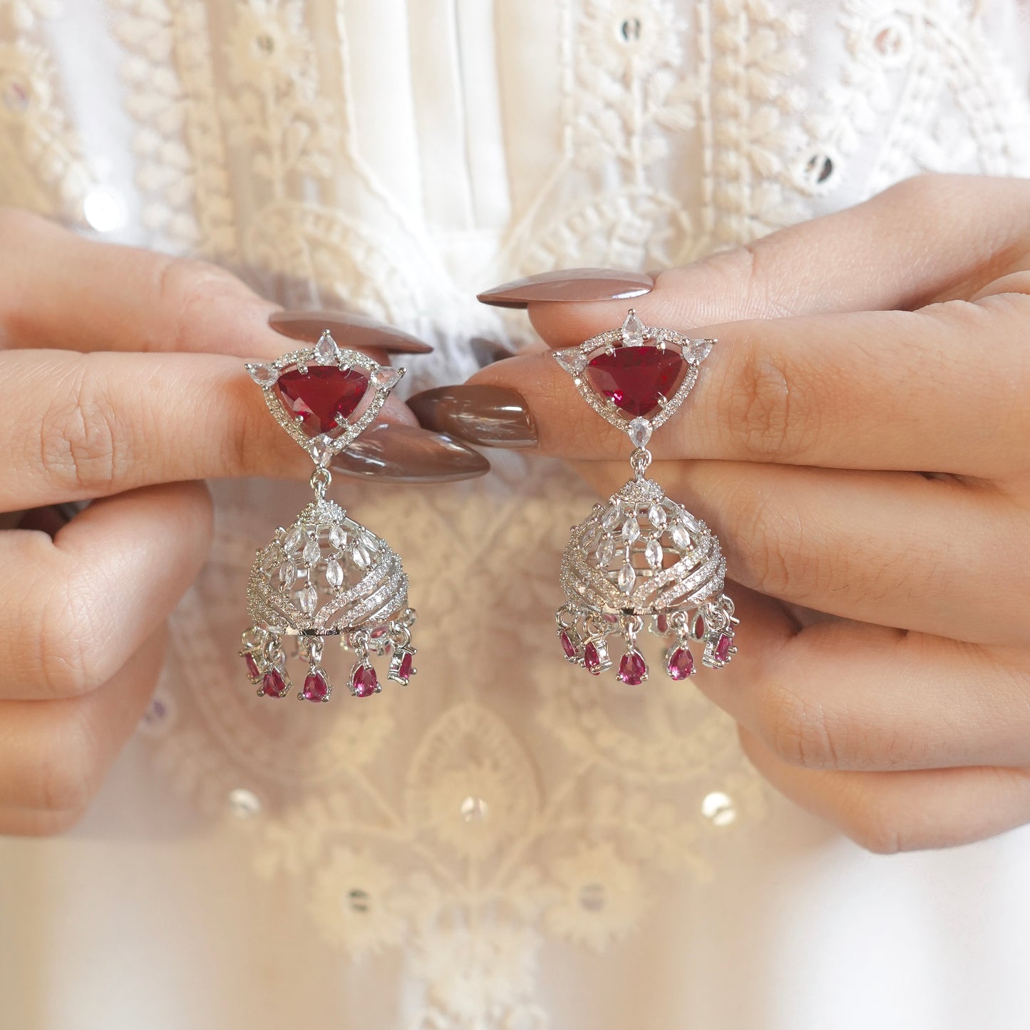 Pink stone jhumkies
