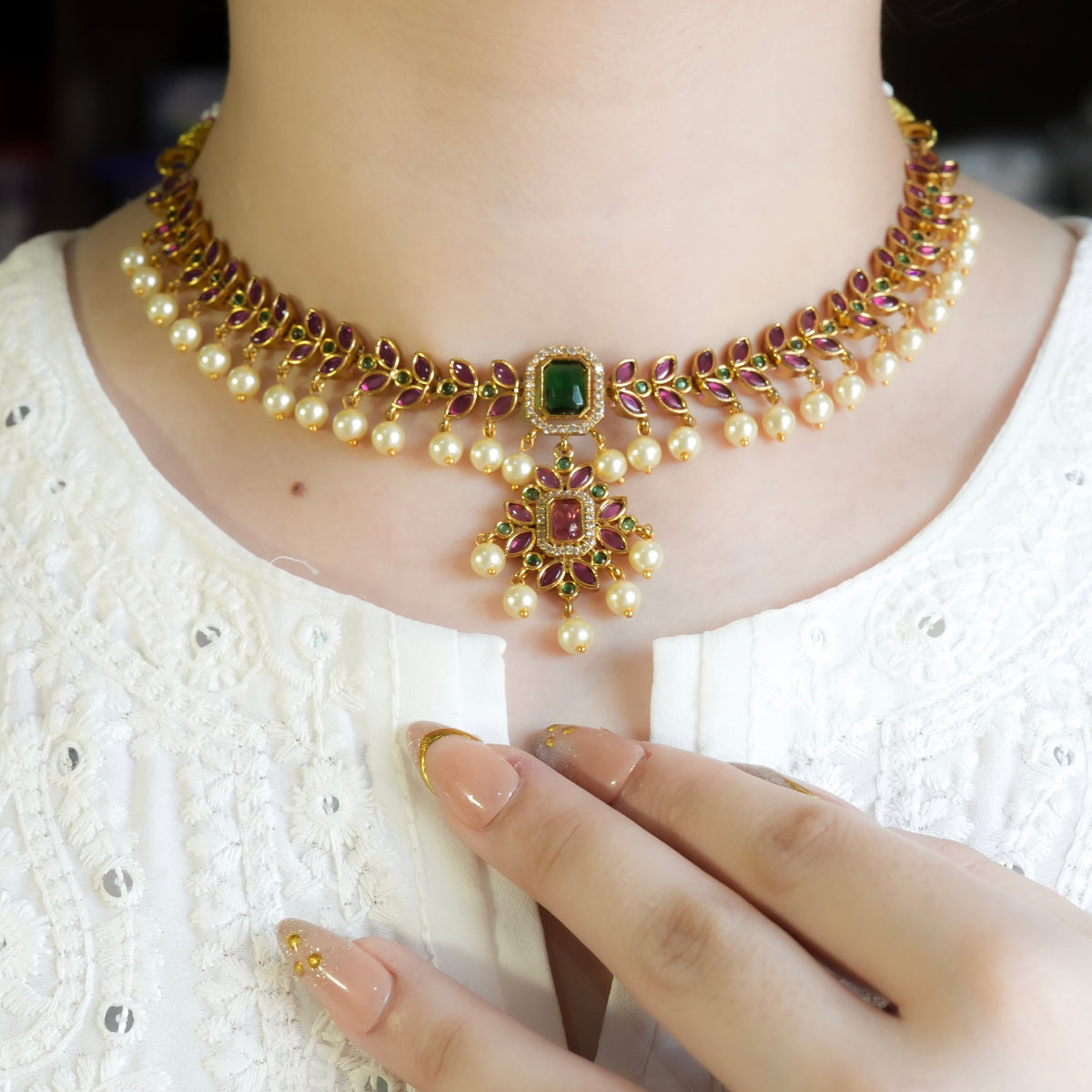 Pink Petal Necklace Set