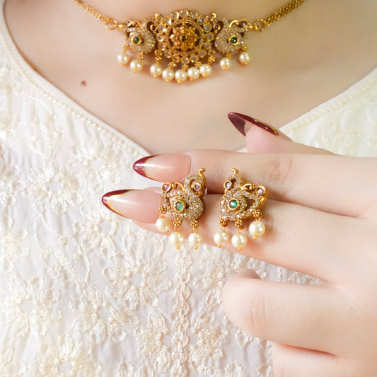 Peacock Choker Set(Micro Gold-Plated)
