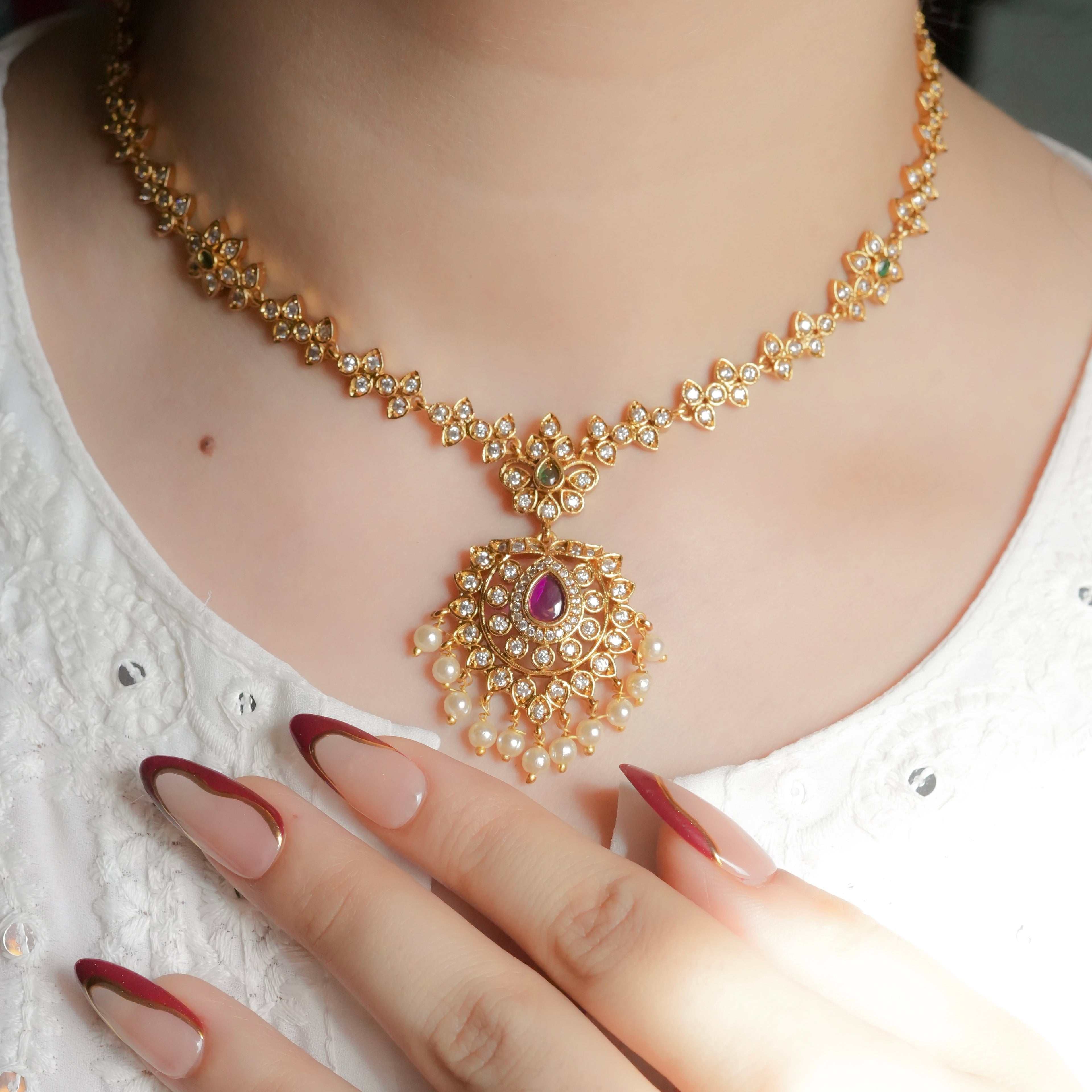 White Charm Necklace Set