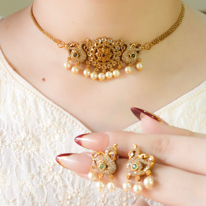 Peacock Choker Set(Micro Gold-Plated)