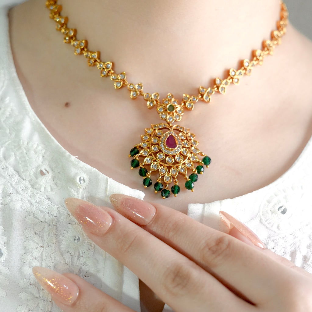Emerald Charm Necklace Set