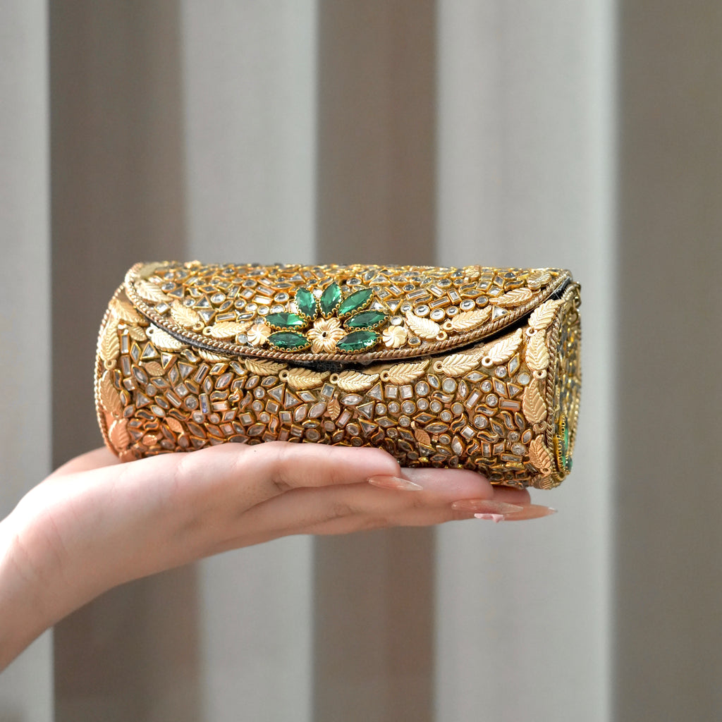 Emerald Kundan Clutch(Large Size)