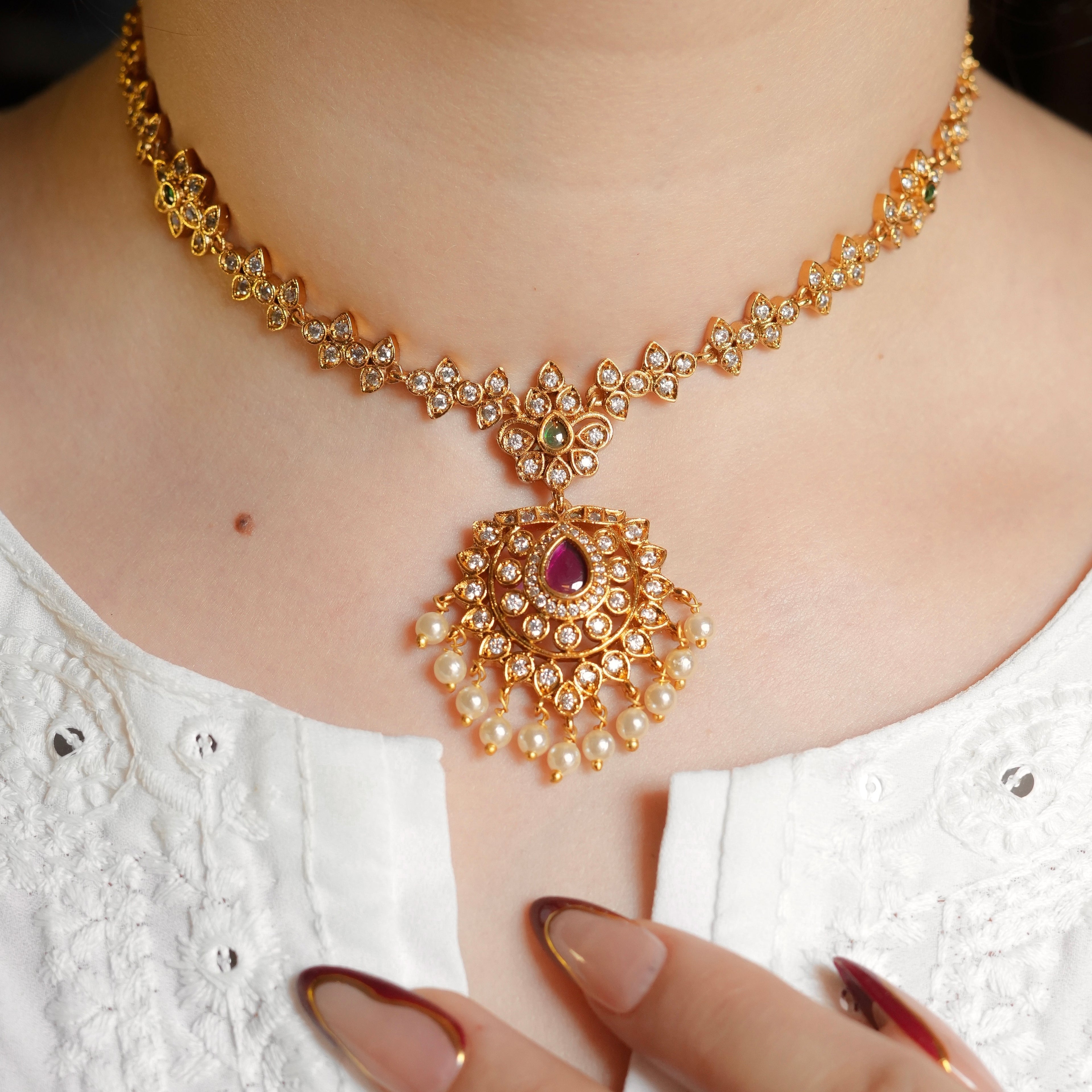White Charm Necklace Set