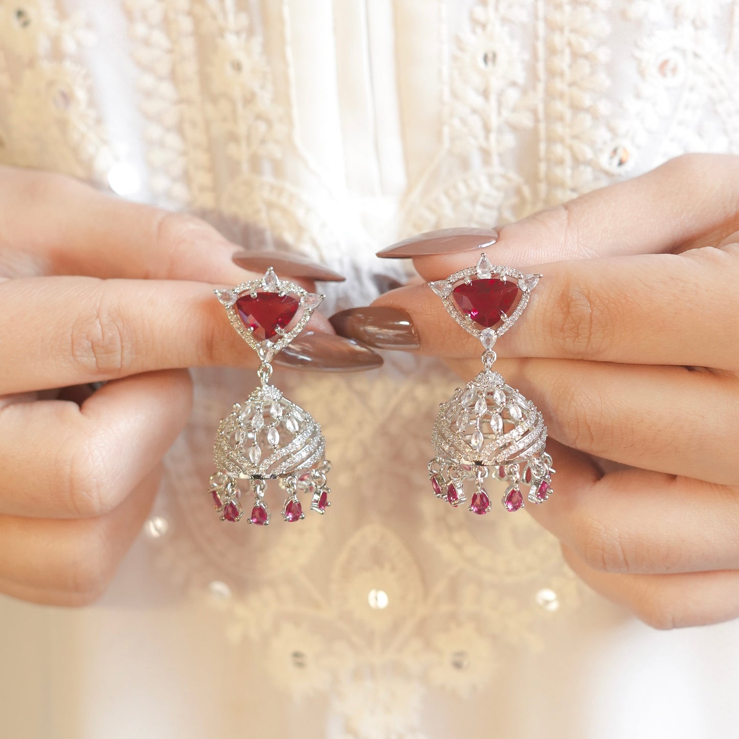 Pink stone jhumkies