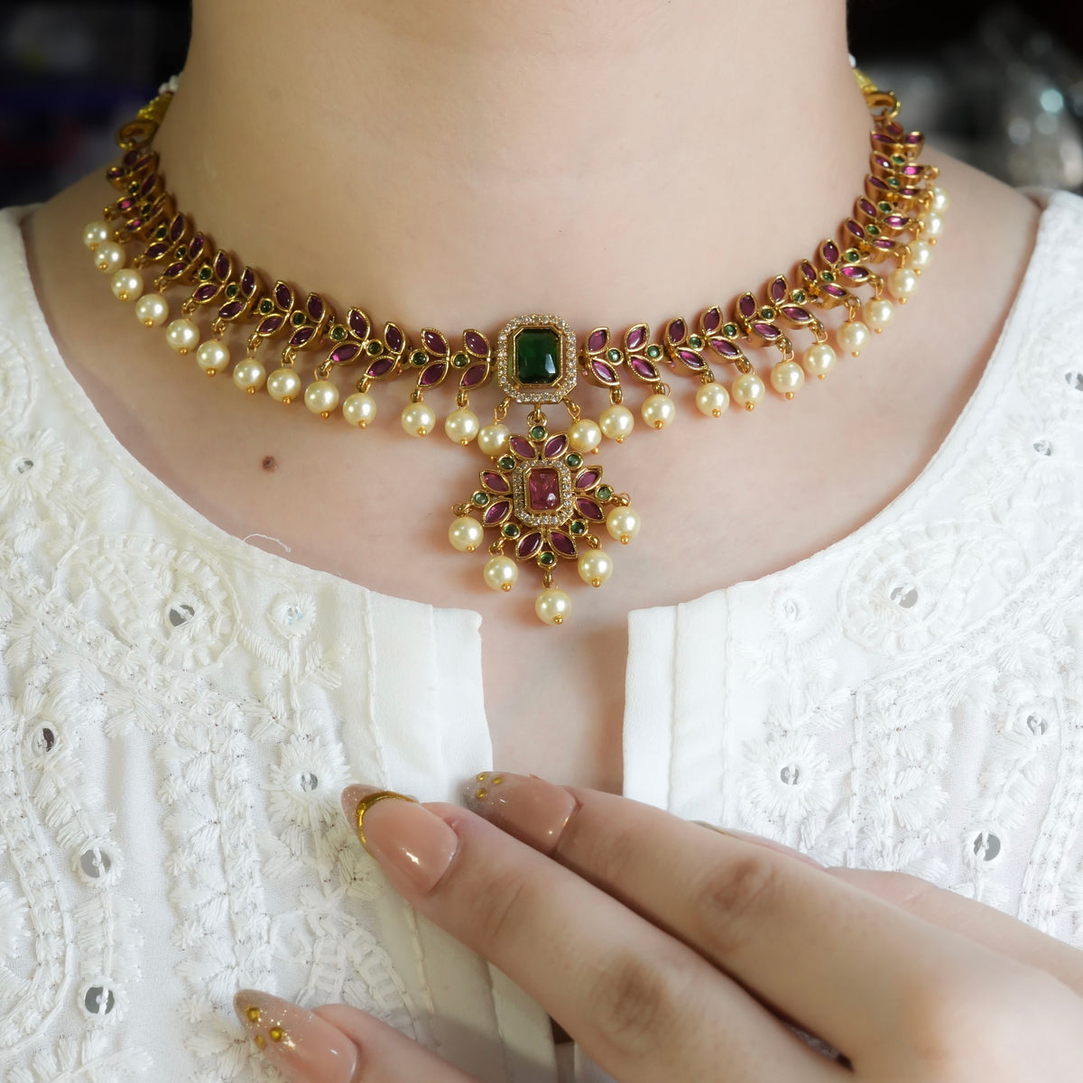 Pink Petal Necklace Set