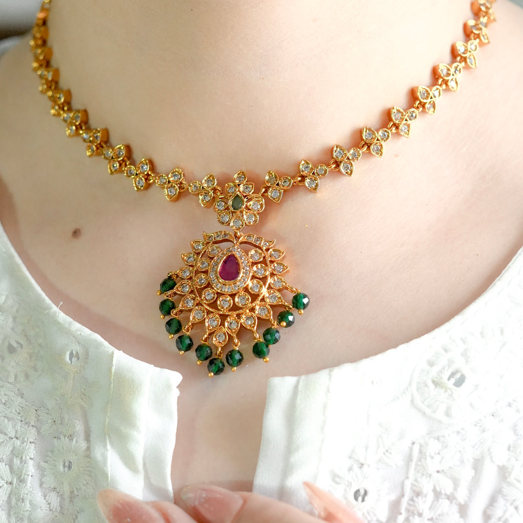 Emerald Charm Necklace Set